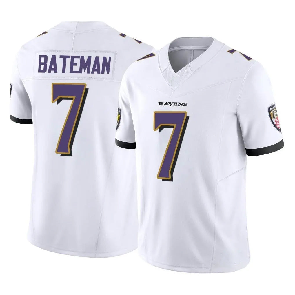 B.Ravens #7 Rashod Bateman Player White Vapor F.U.S.E. Limited Home Game Edoa Stitched Jerseys