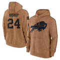 B.Bills #24 Cole Bishop Player Brown Salute to Service Hoodies Edoa Stitched Jerseys