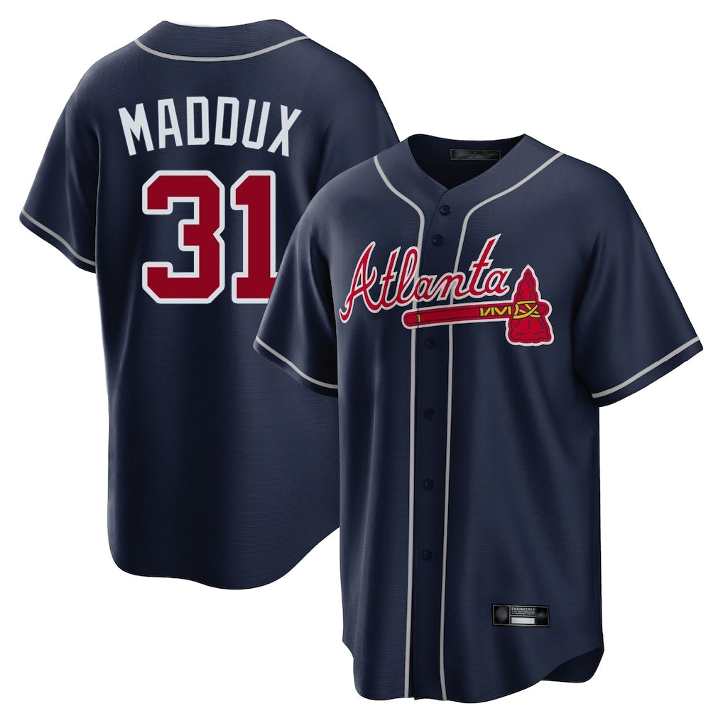 A.Braves #31 Greg Maddux Player Navy Home Game Edoa Stitched Jerseys