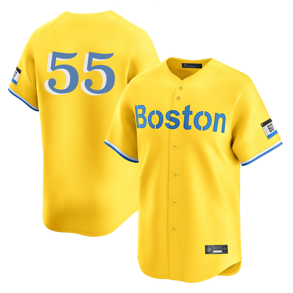 B.Red Sox #55 Ranger Su¨¢rez Player Yellow Limited Home Game Edoa Stitched Jerseys