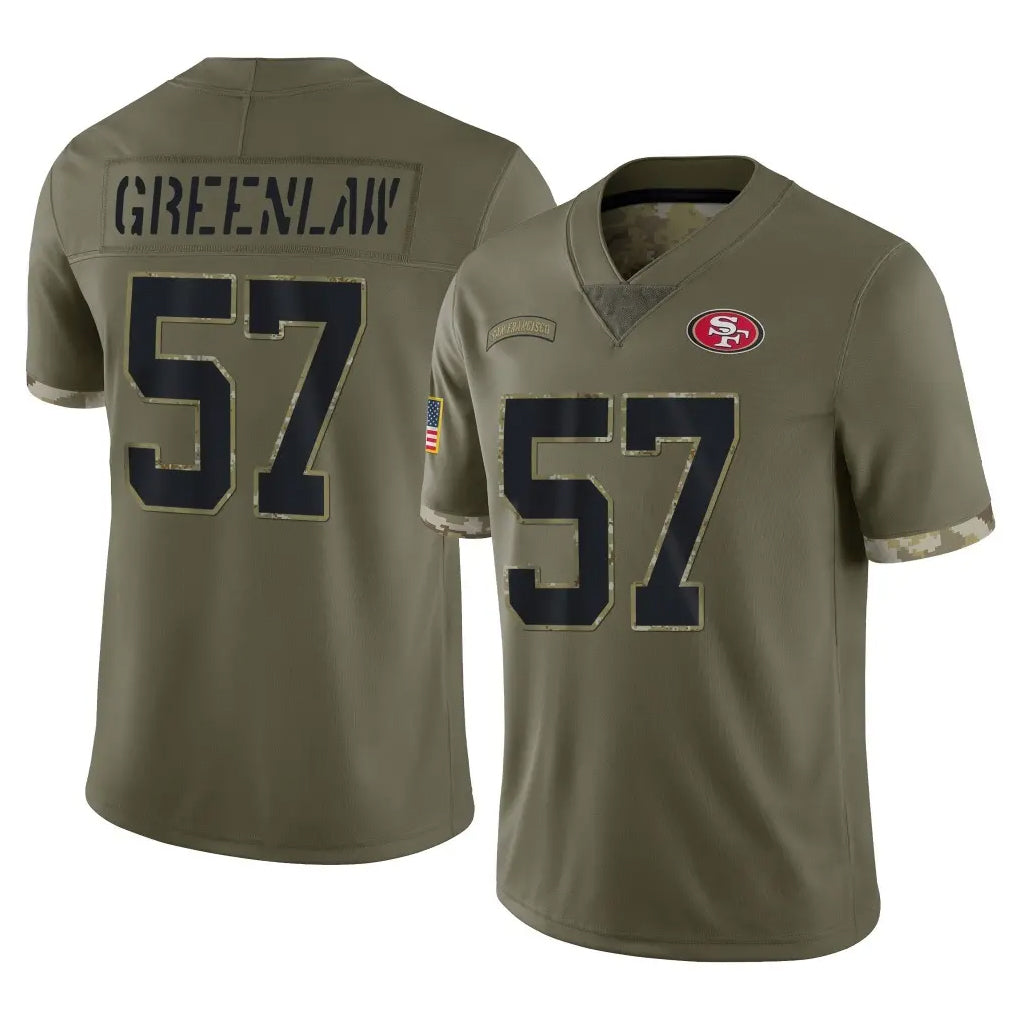 SF.49ers #57 Dre Greenlaw Player Olive Limited Salute To Service Home Game Edoa Stitched Jerseys