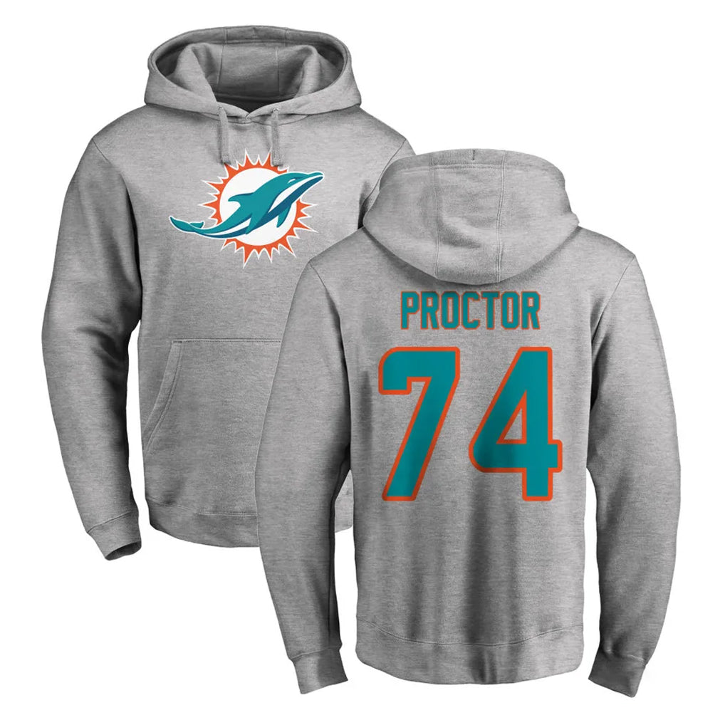 M.Dolphins #74 Kadyn Proctor Player Gray LOGO Pullover Hoodies Limited Edoa Stitched Jerseys