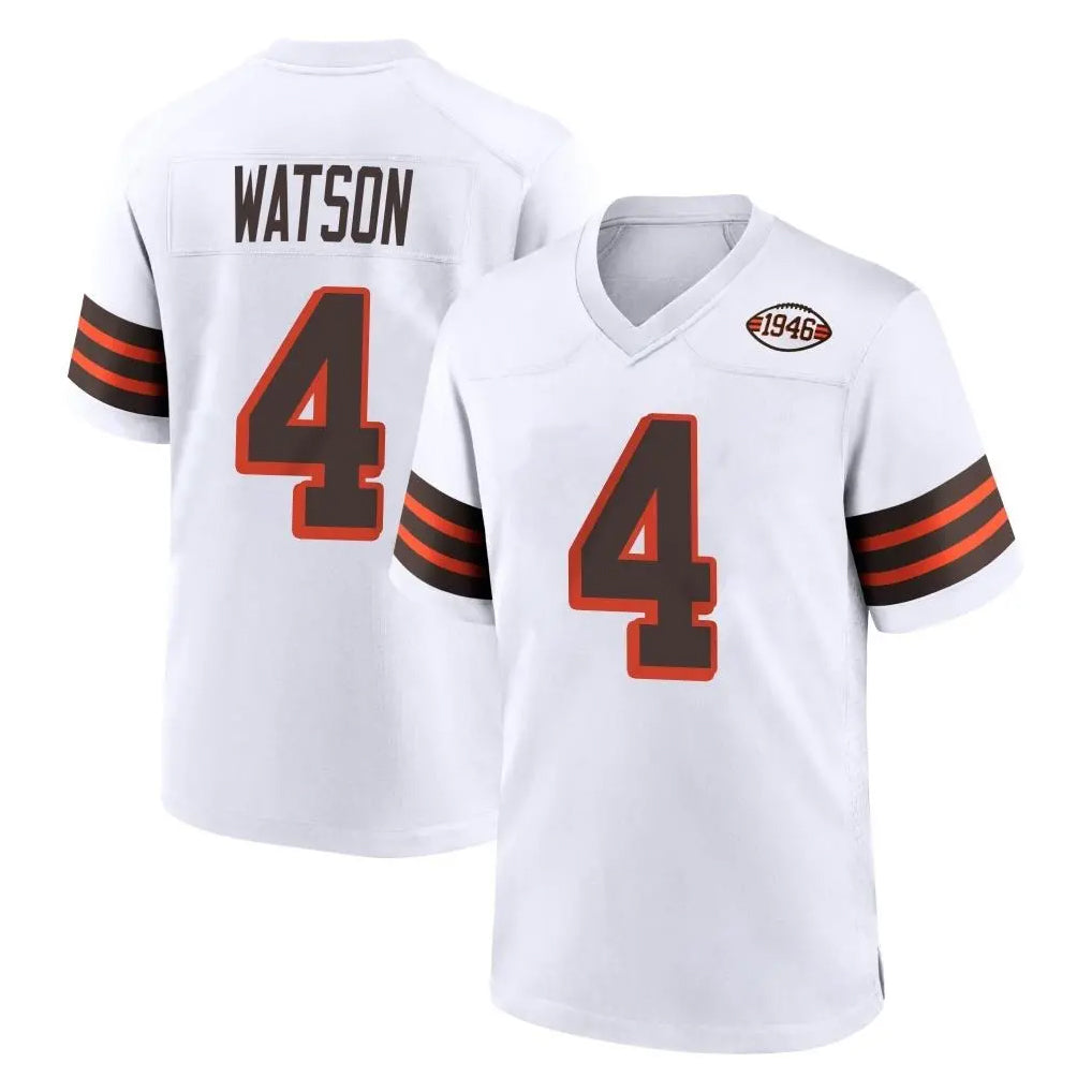 C.Browns #4 Deshaun Watson Player White Alternate Home Game Edoa Stitched Jerseys