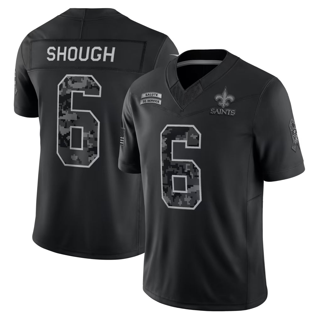 NO.Saints #6 Tyler Shough Player Black Limited 2026 Salute to Service Home Game Edoa Stitched Jerseys