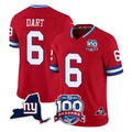 NY.Giants #6 Jaxson Dart Player Red 100th Season & State Patch Vapor Limited Home Game Edoa Stitched Jerseys