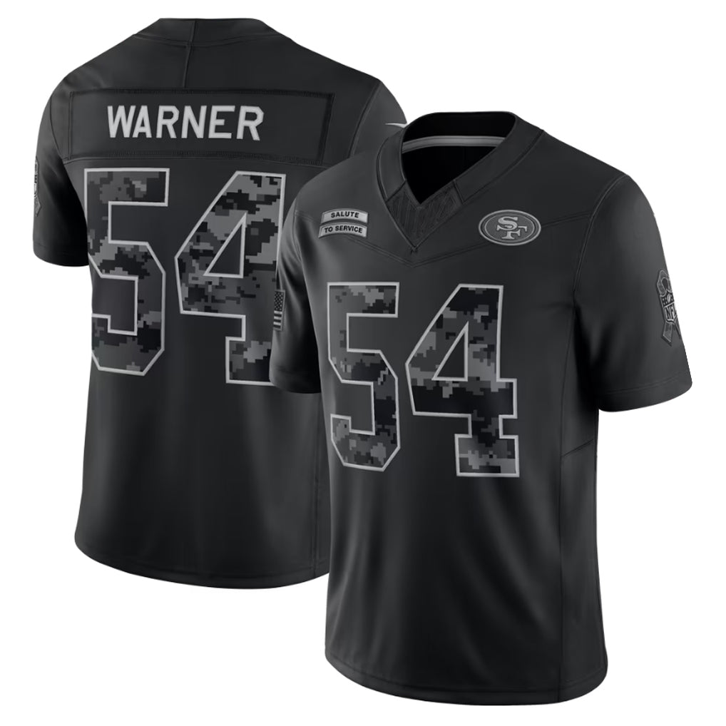 SF.49ers #54 Fred Warner Player Black Limited 2026 Salute to Service Home Game Edoa Stitched Jerseys