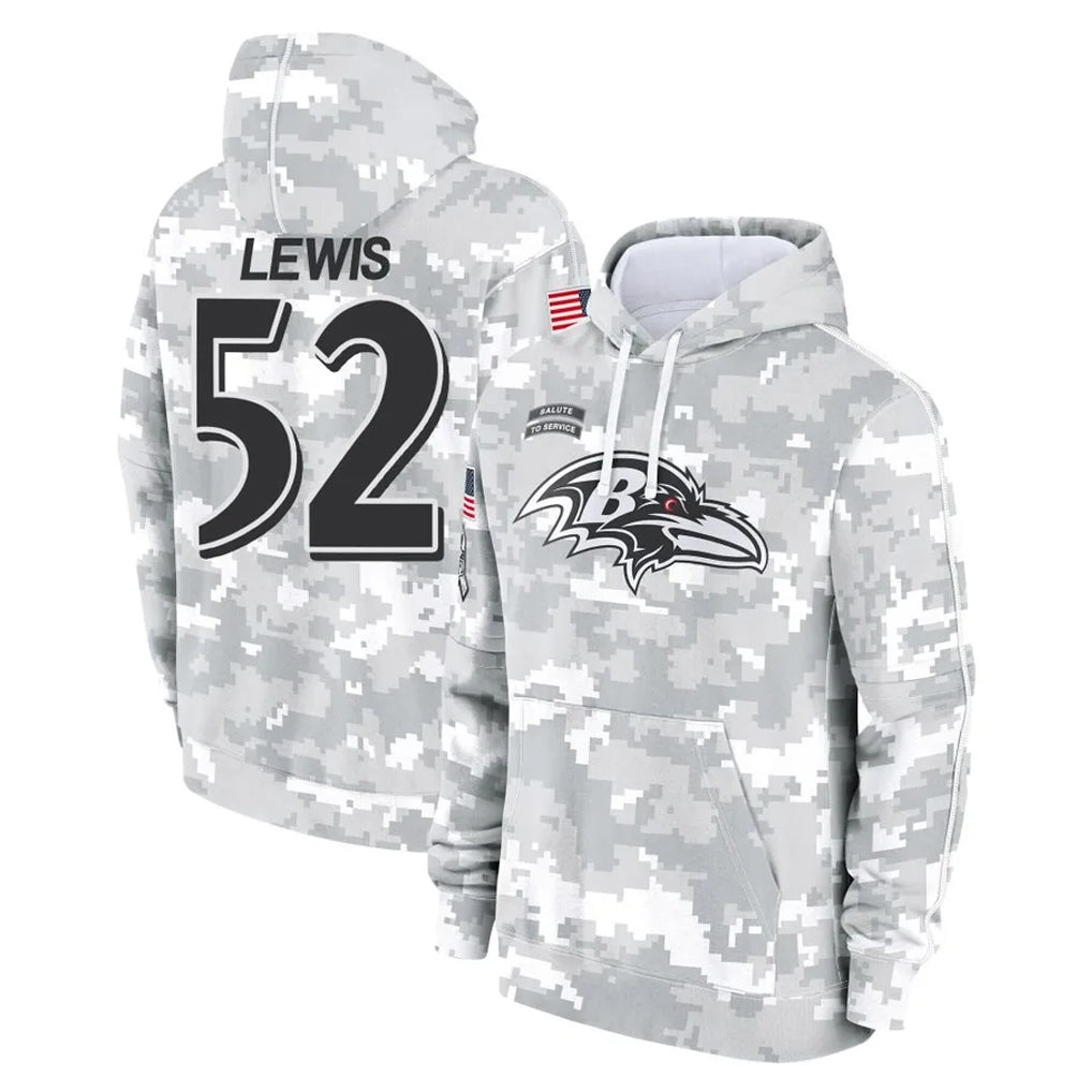 B.Ravens #52 Ray Lewis Player Arctic Camo Salute To Service Hoodie Edoa Stitched Jerseys