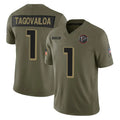 A.Falcons #1 Tua Tagovailoa Player Olive Salute To Service Limited Home Game Edoa Stitched Jerseys