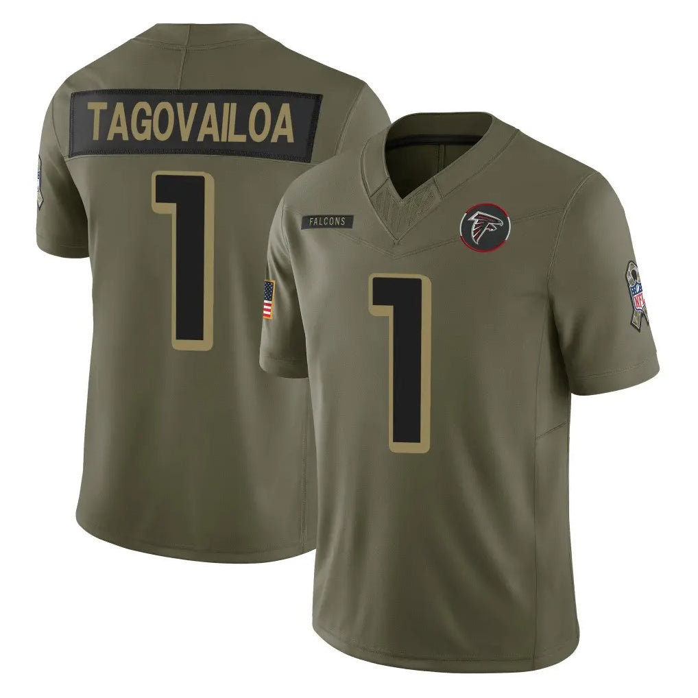 A.Falcons #1 Tua Tagovailoa Player Olive Salute To Service Limited Home Game Edoa Stitched Jerseys