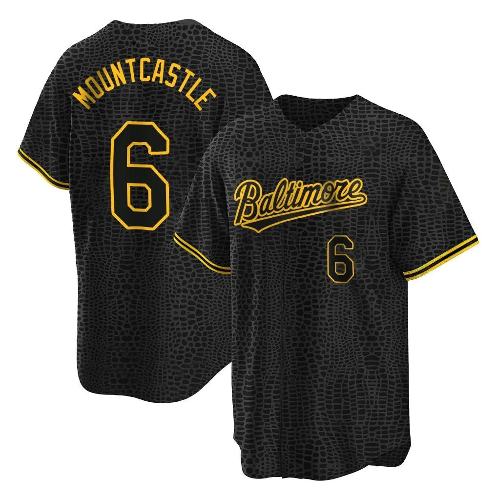 B.Orioles #6 Ryan Mountcastle Player Black Snake Skin City Home Game Edoa Stitched Jerseys