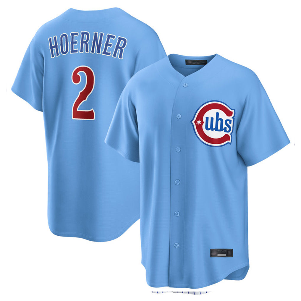 C.Cubs #2 Nico Hoerner Player Light Blue Home Game Edoa Stitched Jerseys