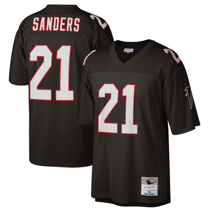 A.Falcons #21 Deion Sanders Mitchell & Ness Black 1992 Retired Player Replica Edoa Stitched Jerseys