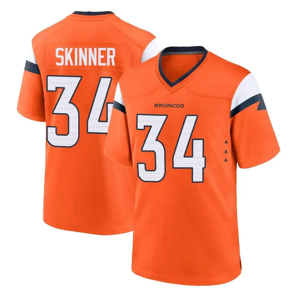 D.Broncos #34 JL Skinner Player Orange Home Game Edoa Stitched Jerseys