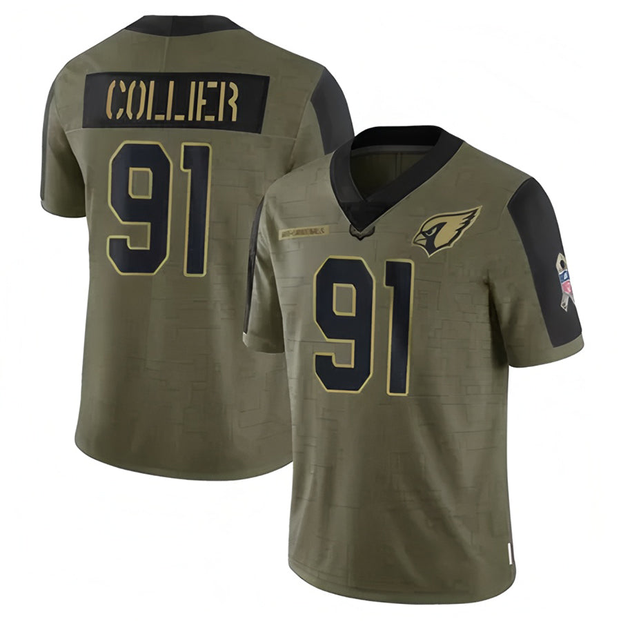 A.Cardinals #91 L.J. Collier Player Olive Salute To Service Edoa Stitched Jerseys