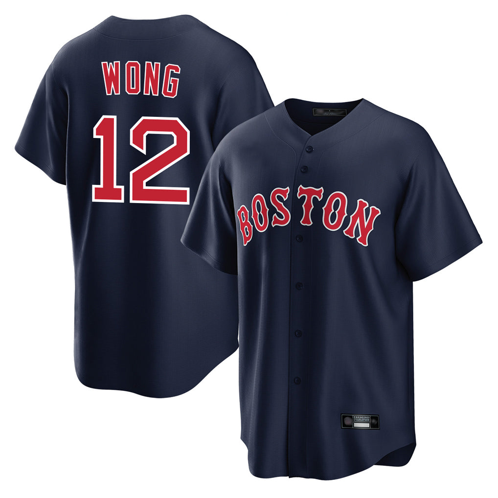 B.Red Sox #12 Connor Wong Player Navy Home Game Edoa Stitched Jerseys