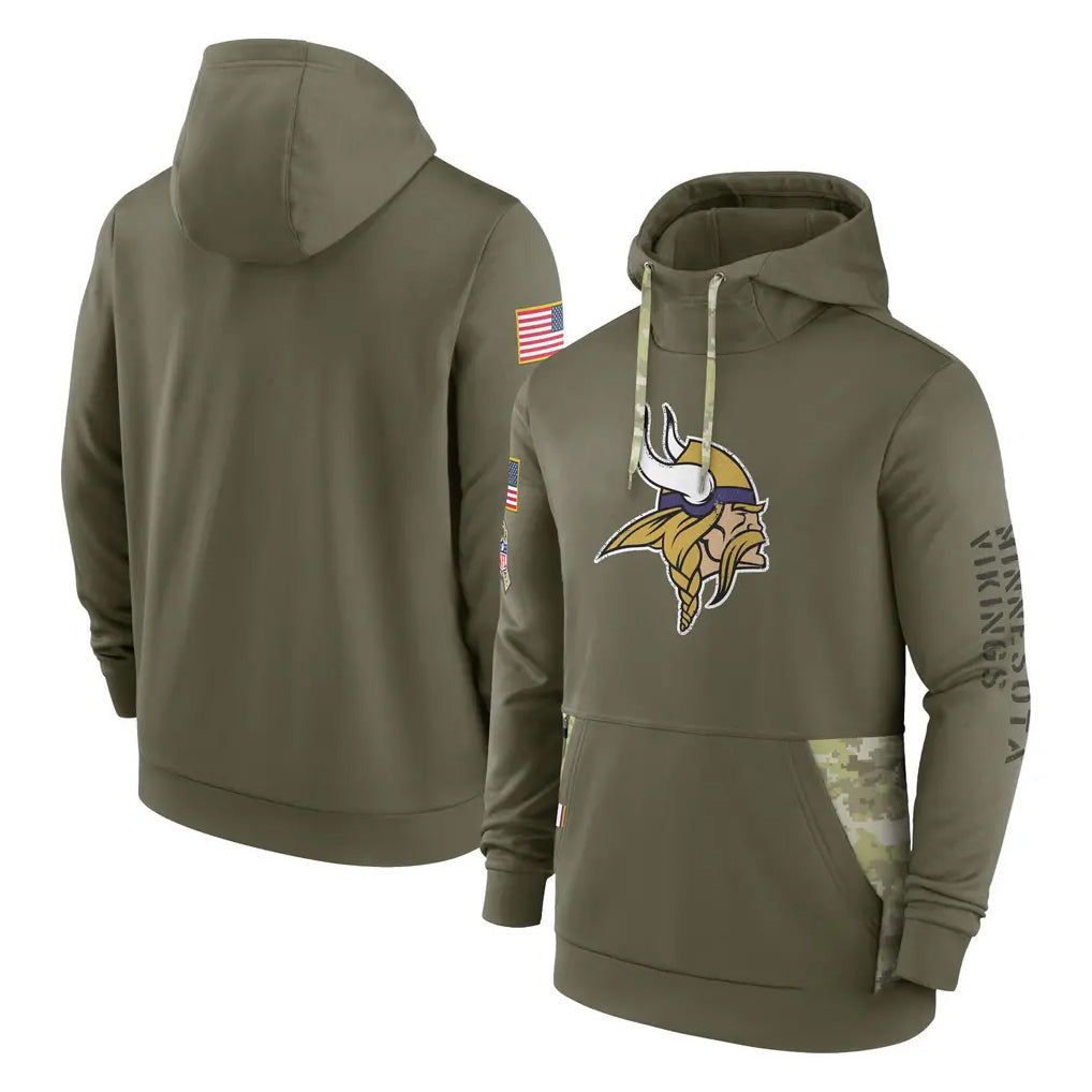 M.Vikings ## Vikings Blank Player Olive Salute to Service Pullover Hoodies Edoa Stitched Jerseys