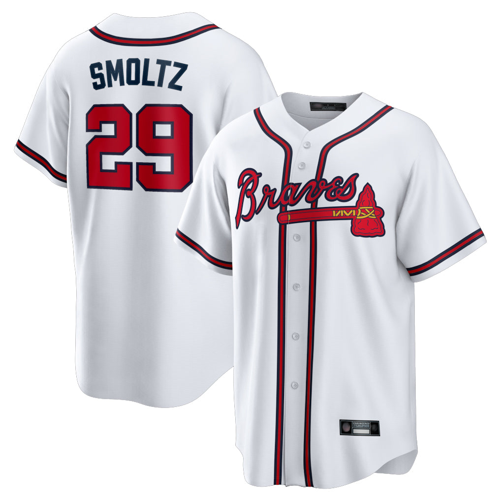 A.Braves #29 John Smoltz Player White Home Game Edoa Stitched Jerseys