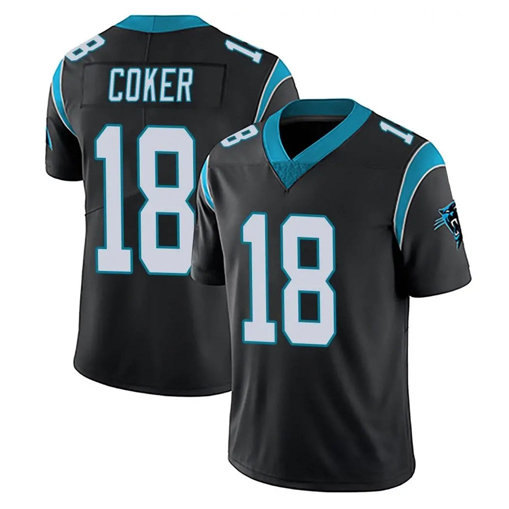 C.Panthers #18 Jalen Coker Player Black Vapor Untouchable Limited Game Edoa Stitched Jerseys
