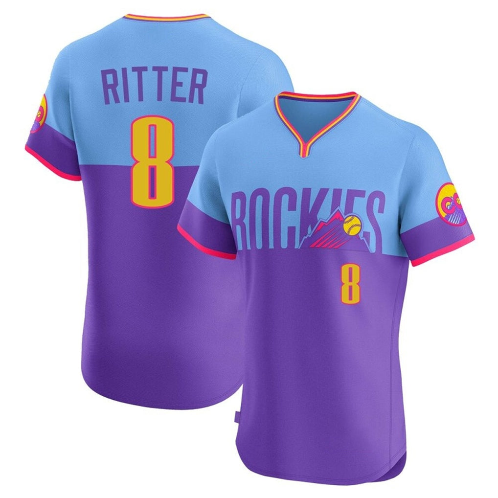 C.Rockies #8 Ryan Ritter Player Purple-Light Blue City Connect Limited Elite Home T-shirt Edoa Stitched Jerseys