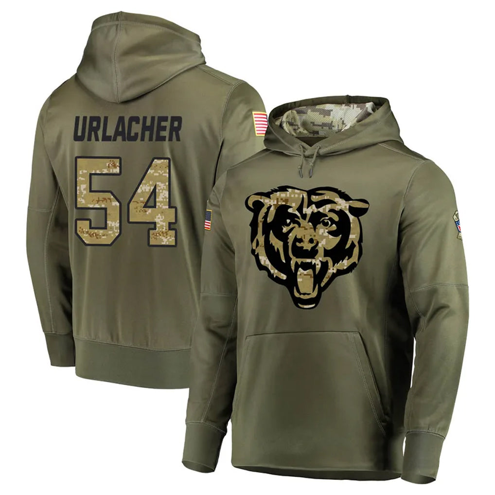 C.Bears #54 Brian Urlacher Player Olive Salute to Service Pullover Hoodies Home Game Edoa Stitched Jerseys