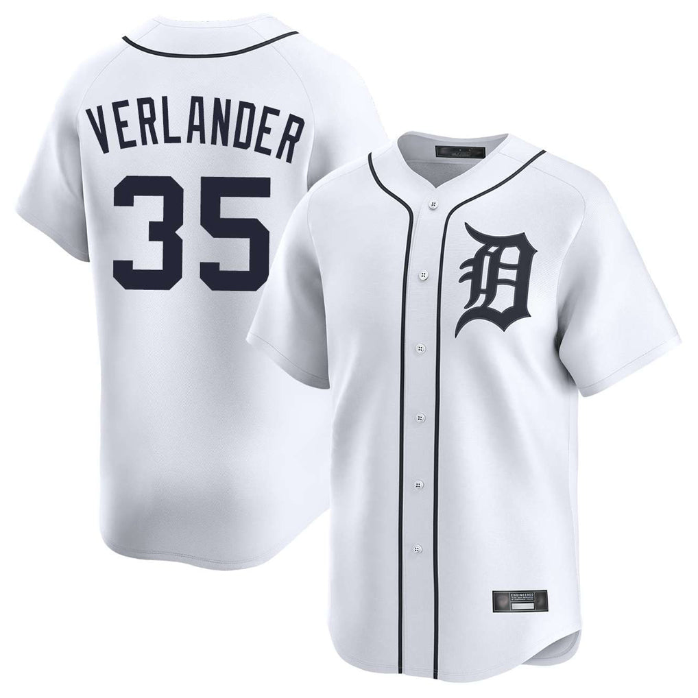 D.Tigers #35 Justin Verlander Player White Home Limited Edoa Stitched Jerseys