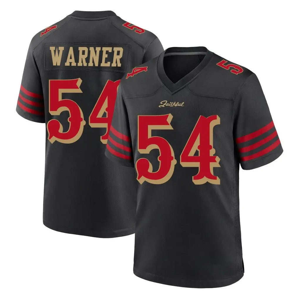 SF.49ers #54 Fred Warner Player Black Rivalries Collection Home Game Edoa Stitched Jerseys