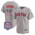 B.Red Sox #16 Jarren Duran Player Gray Road USA 250 Fourth of July Limited Home Game Edoa Stitched Jerseys