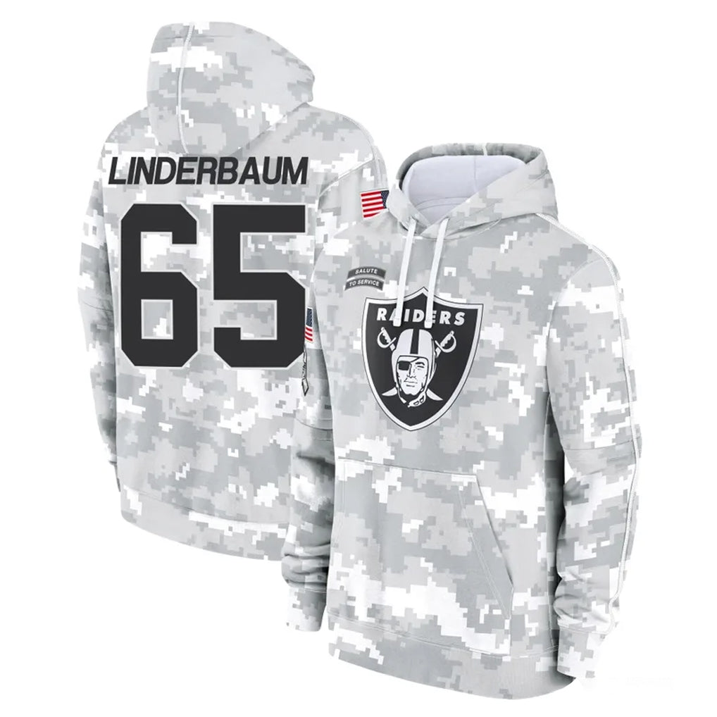LV.Raiders #65 Tyler Linderbaum Player Arctic Camo Salute to Service Hoodies Limited Game Edoa Stitched Jerseys