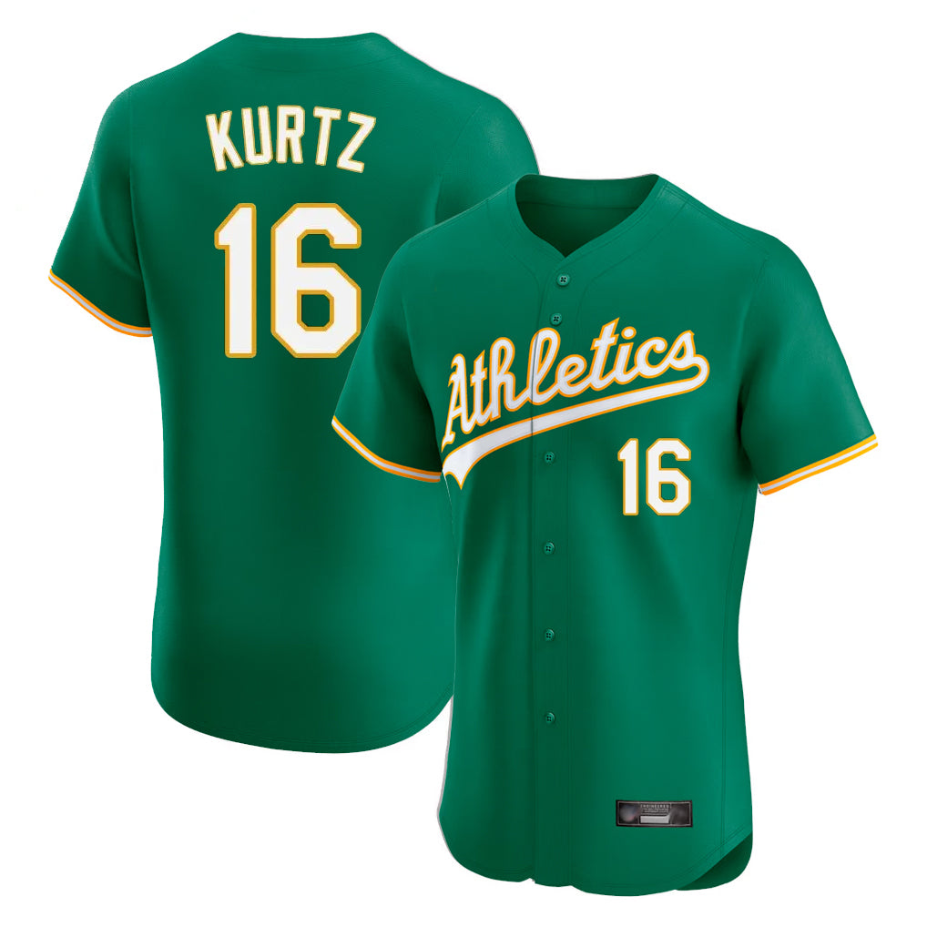 Athletics #16 Nick Kurtz Player Kelly Green Limited Elite Home Game Edoa Stitched Jerseys