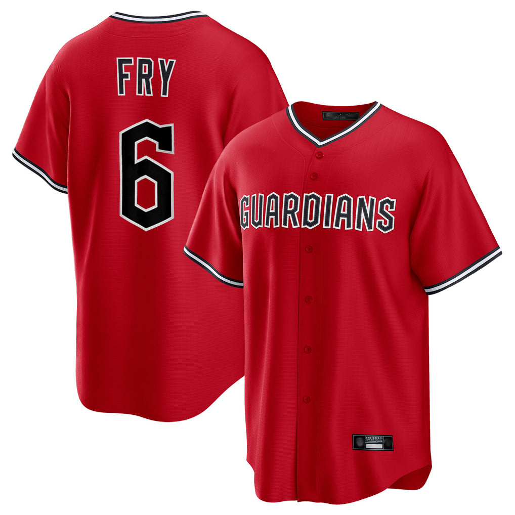 C.Guardians #6 David Fry Player Red Home Game Edoa Stitched Jerseys