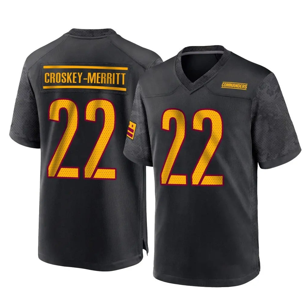 W.Commanders #22 Jacory Croskey-Merritt Player Black Home Game Edoa Stitched Jerseys
