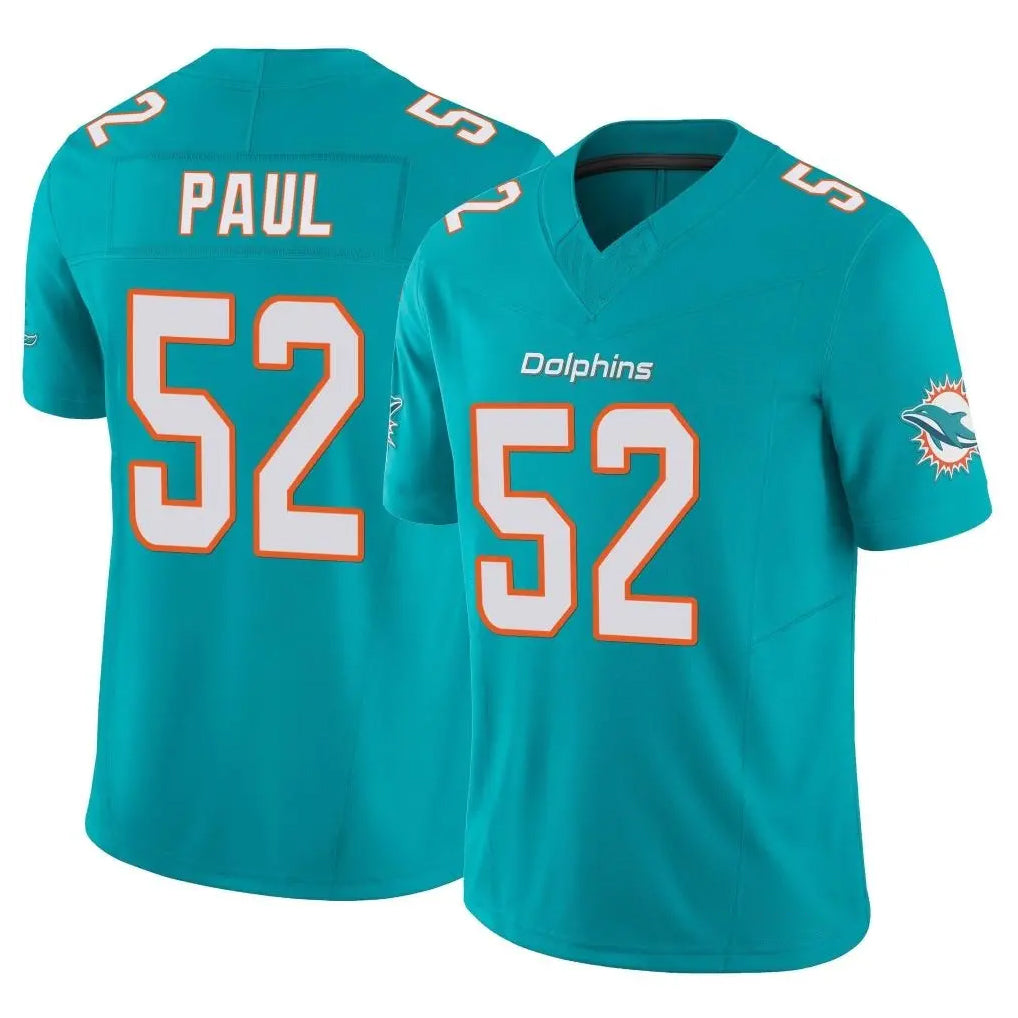 M.Dolphins #52 Patrick Paul Player Aqua Limited Vapor F.U.S.E. Home Game Edoa Stitched Jerseys