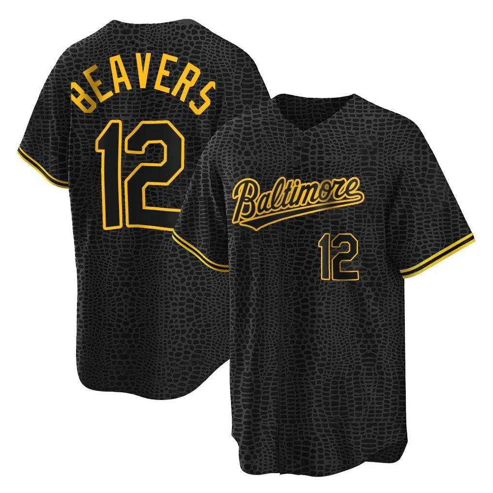 B.Orioles #12 Dylan Beavers Player Black Snake Skin City Home Game Edoa Stitched Jerseys