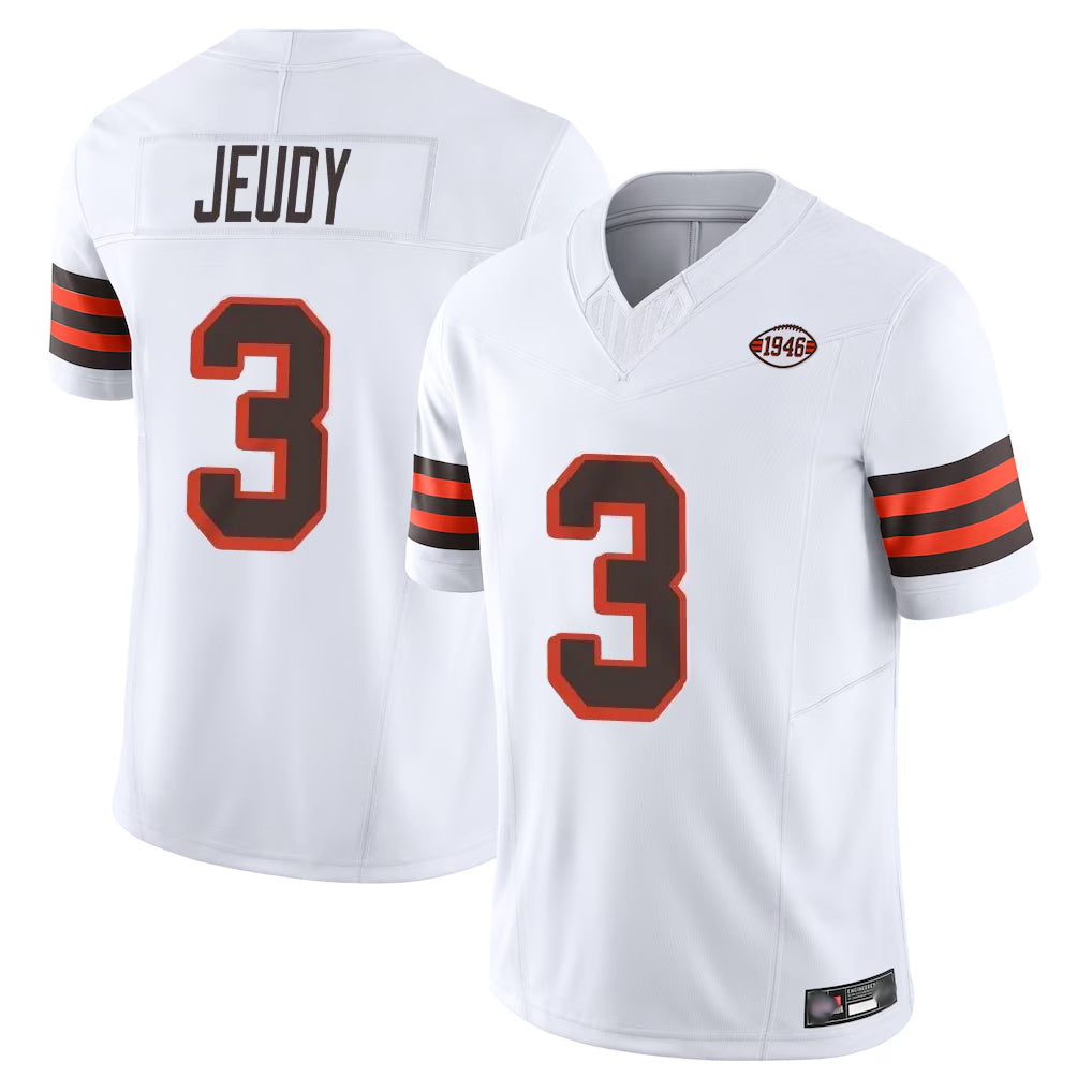 C.Browns #3 Jerry Jeudy Player White Limited Vapor F.U.S.E. Alternate Game Edoa Stitched Jerseys