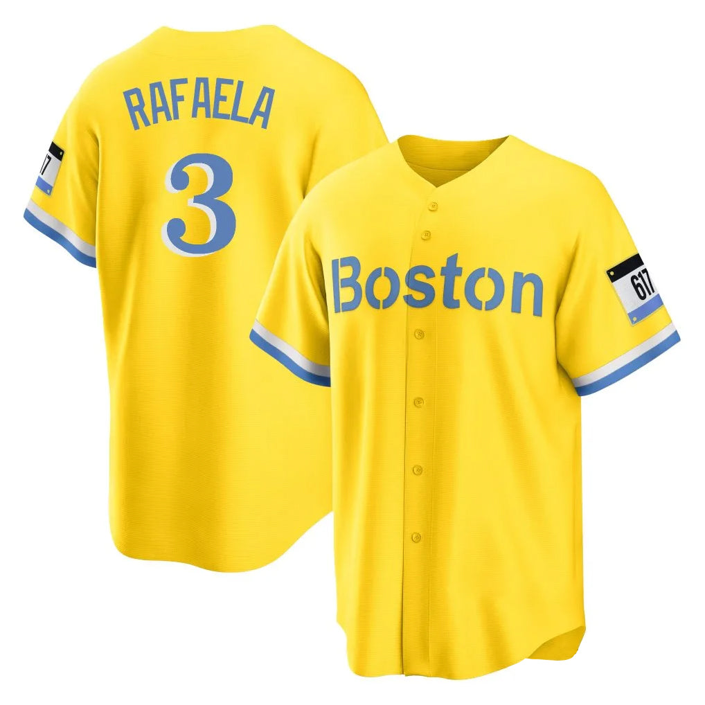 B.Red Sox #3 Ceddanne Rafaela Player Yellow Home Game Edoa Stitched Jerseys