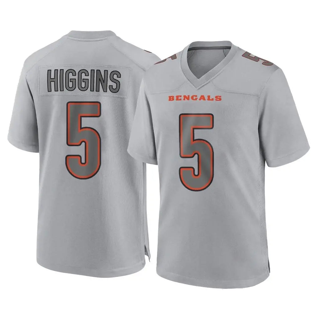 C.Bengals #5 Tee Higgins Player Gray Atmosphere Fashion Game Edoa Stitched Jerseys