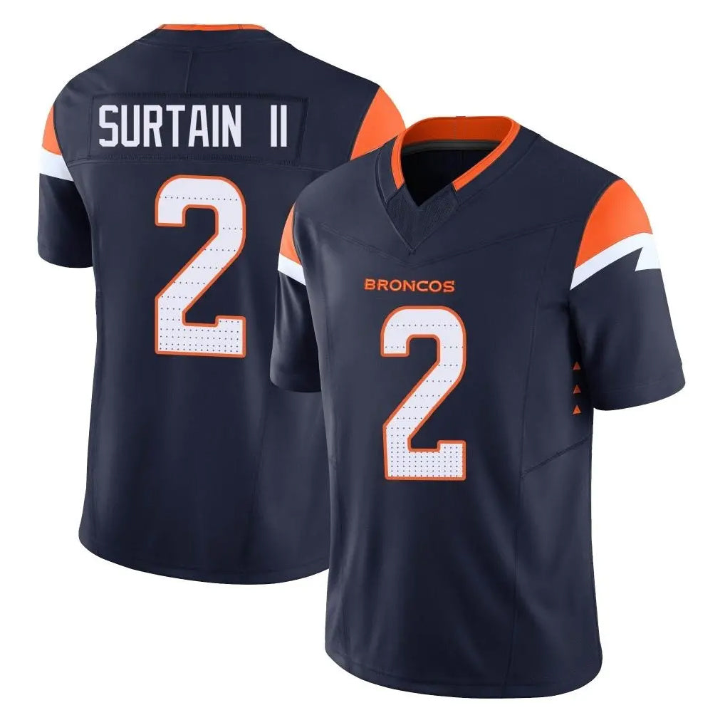D.Broncos #2 Pat Surtain II Player Navy Limited Vapor F.U.S.E. Home Game Edoa Stitched Jerseys