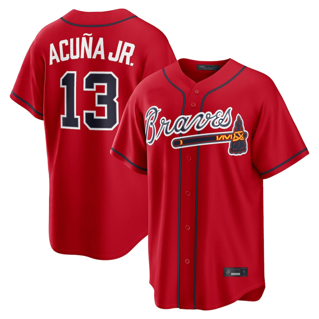 A.Braves #13 Ronald Acuna Jr Player Red Home Game Edoa Stitched Jerseys