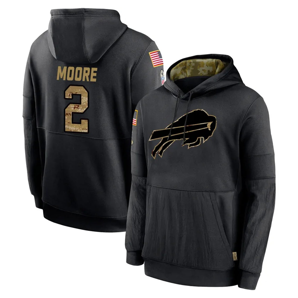 B.Bills #2 DJ Moore Player Black Salute to Service Hoodies Edoa Stitched Jersey