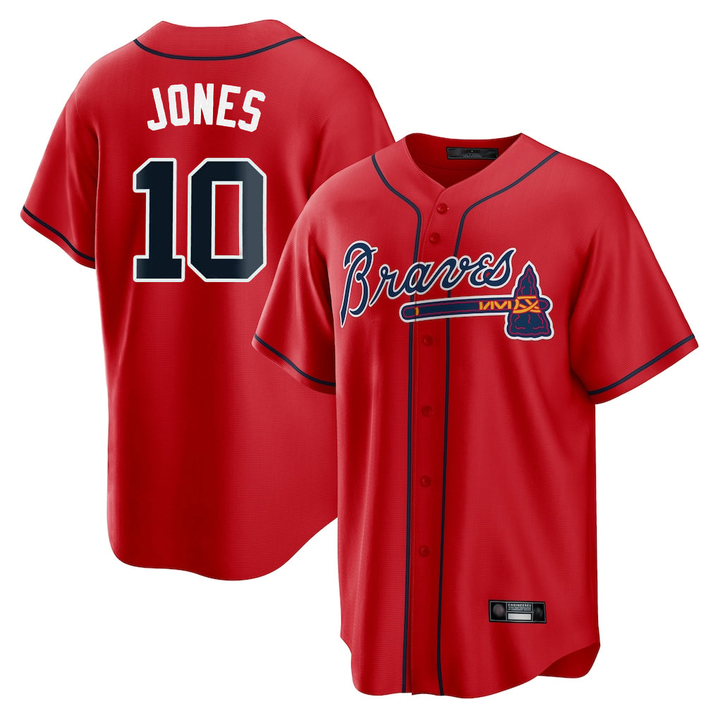 A.Braves #10 Chipper Jones Player Red Home Game Edoa Stitched Jerseys