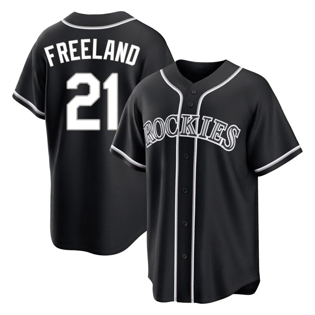 C.Rockies #21 Kyle Freeland Player Black Fashion Out Home Game Edoa Stitched Jerseys
