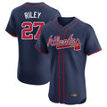 A.Braves #27 Austin Riley Player Navy Limited Elite Home Game Edoa Stitched Jerseys
