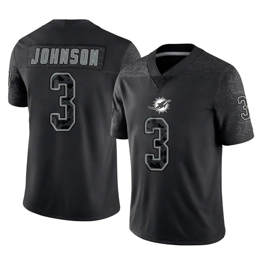 M.Dolphins #3 Chris Johnson Player Black Reflective Limited Game Edoa Stitched Jerseys