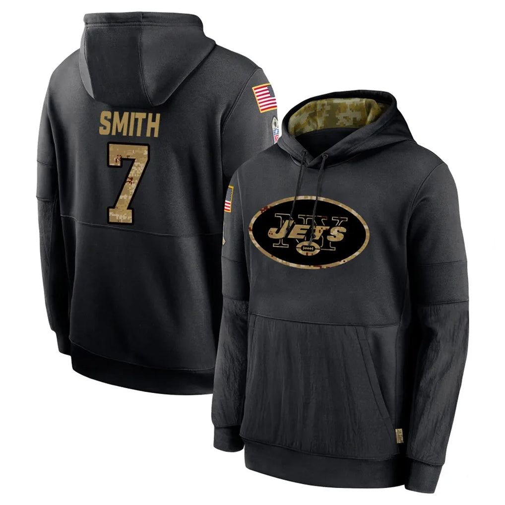 NY.Jets #7 Geno Smith Player Black Salute to Service Hoodies Limited Game Edoa Stitched Jerseys