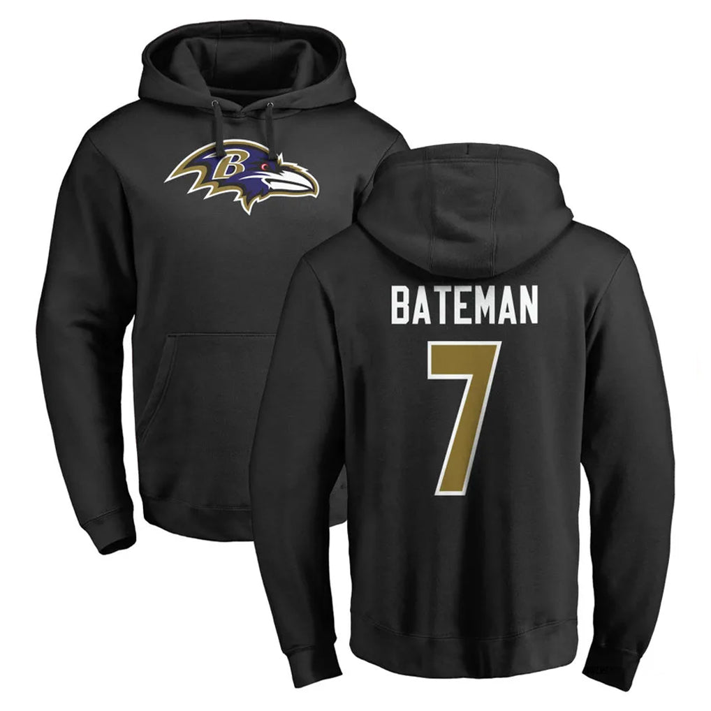 B.Ravens #7 Rashod Bateman Player Black Pullover Hoodie Edoa Stitched Jerseys