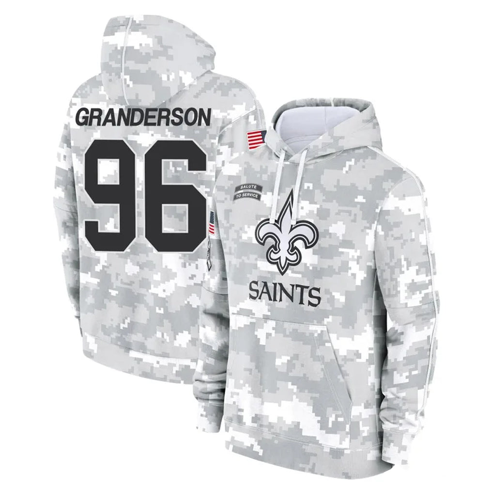 NO.Saints #96 Carl Granderson Player Arctic Camo Salute to Service Pullover Hoodies Limited Game Edoa Stitched Jerseys