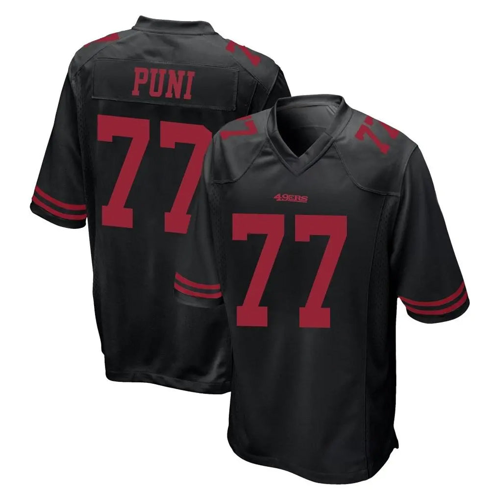 SF.49ers #77 Dominick Puni Player Black Alternate Home Game Edoa Stitched Jerseys
