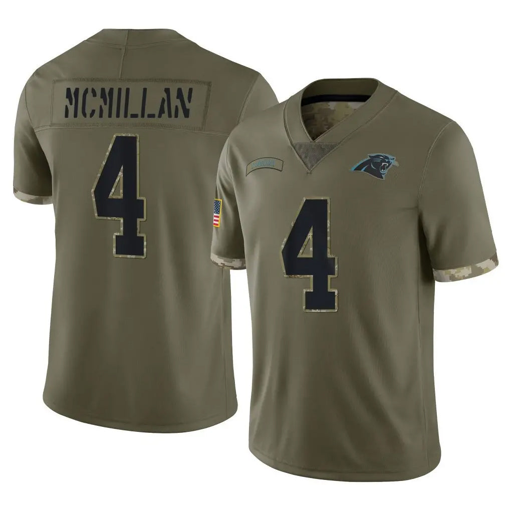 C.Panthers #4 Tetairoa McMillan Player Olive Salute to Service Game Edoa Stitched Jerseys