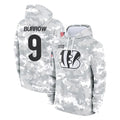 C.Bengals #9 Joe Burrow Player Arctic Camo Salute to Service Pullover Hoodie Limited Edoa Stitched Jerseys