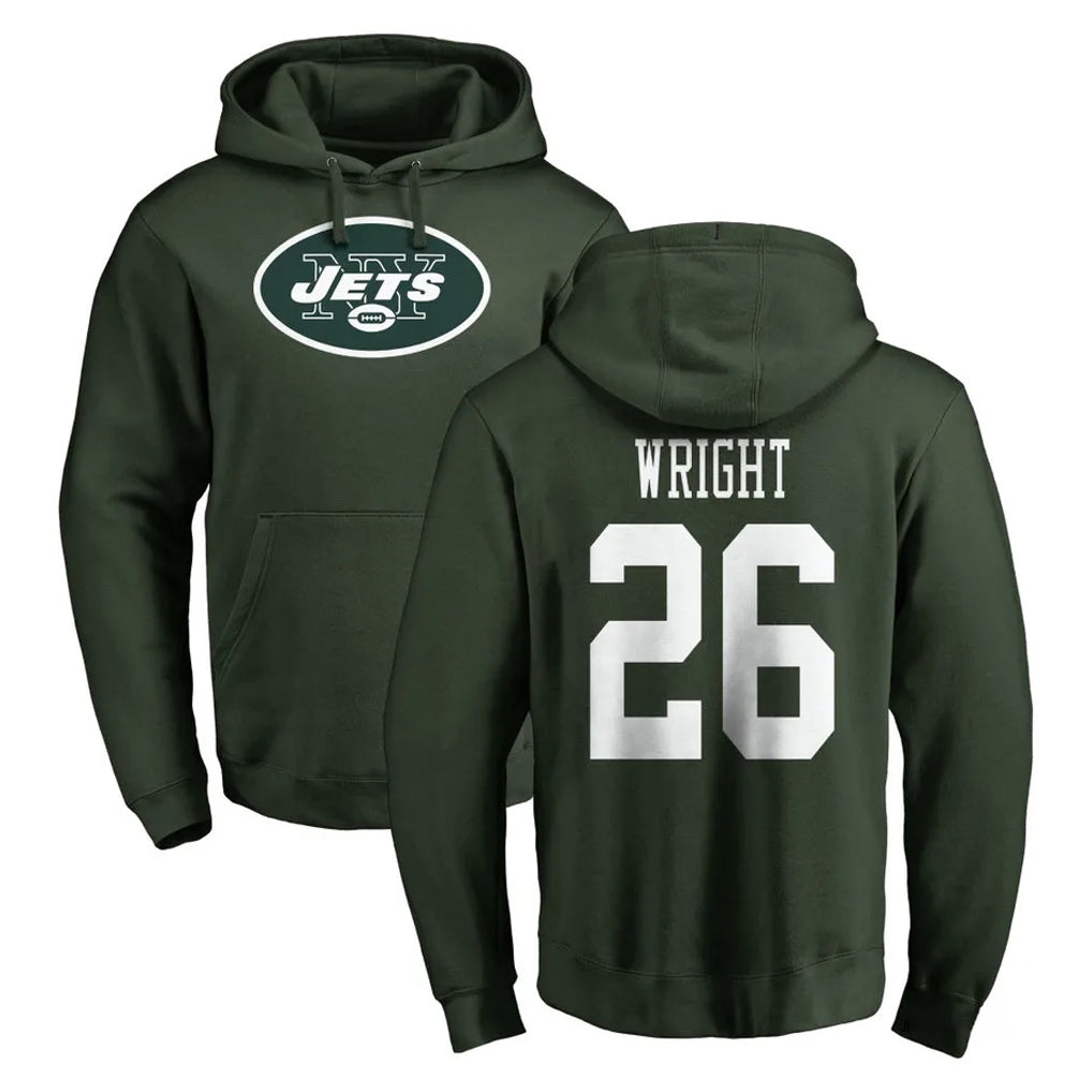 NY.Jets #26 Nahshon Wright Player Green LOGO Pullover Hoodies Limited Game Edoa Stitched Jerseys